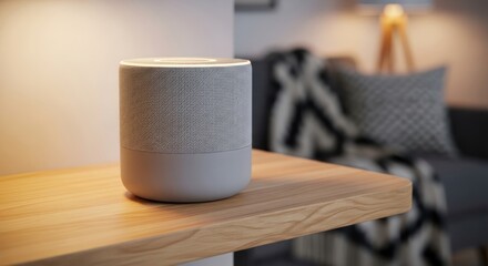 Naklejka premium Smart speaker device illuminated, showcasing modern living room ambience