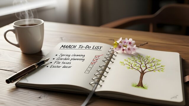 To do list with coffee and springtime elements