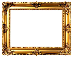 Ornate, rectangular gilded frame with intricate carved detailing and a blank interior
