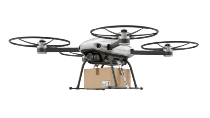 Drone delivering package fast through air transportation