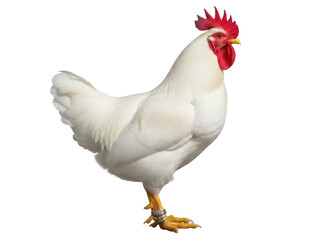 Fototapeta premium Isolated leucistic chicken, male breed, agricultural animal, domesticated poultry species