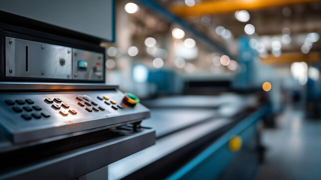 Laser cutting machine in steel fabrication shop heavily defocused background precision metalworking equipment automated cutting technology manufacturing facility machineryt