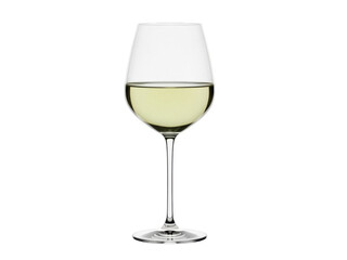 Isolated glass of white wine, crisp and clear, served in a tall stemmed, elegant glass