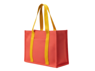 Isolated shopping bag with yellow handles for groceries and retail merchandise purchases