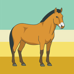 Przewalski&rsquo;s Horse Standing in Steppe Grassland Animal Character Vector Illustration