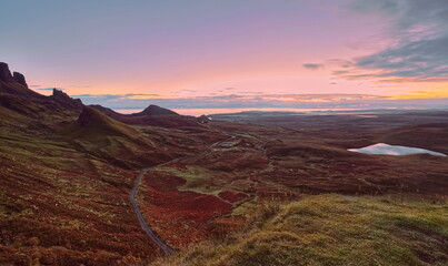 The Quiraing landform below Meall na Suiramach crest with (L-R) The Needle and The Prison rocks, Cnoc a Mhèirlich and Dùn Mòr hills. Skye-Scotland-159 © rweisswald