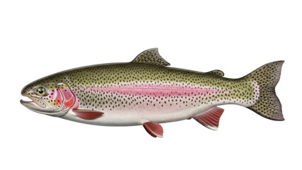 Isolated Rainbow trout fish with vibrant pink stripe, detailed artwork, realistic illustration