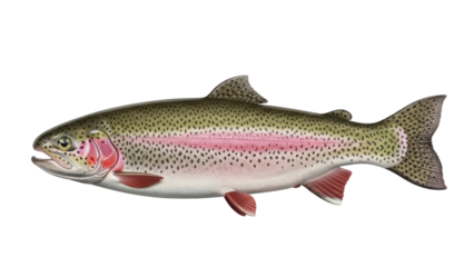 Isolated Rainbow trout fish with vibrant pink stripe, detailed artwork, realistic illustration
