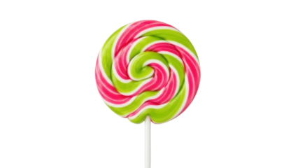 Isolated view of a vibrant green and pink spiral lollipop ready for any sweet creation