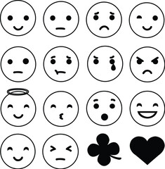 collection of white emoticons and symbol isolated on white background vector illustration