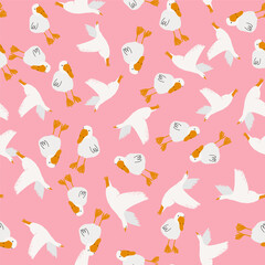 Seamless goose pattern vector illustration in a flat, minimalistic style. Simple clean shapes and modern design. Suitable for textile