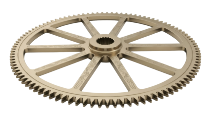 Isolated gear wheel part for industrial use; round cogwheel with teeth, machine part, metal