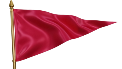 Isolated red guidon, burgee on golden flagpole, sailing club symbol, nautical race marker