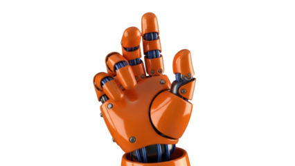 Isolated mechanical robotic hand, science fiction style with futuristic design, technology art
