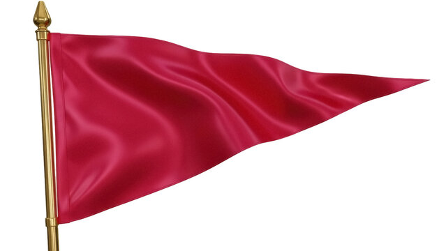 Isolated red guidon, burgee on golden flagpole, sailing club symbol, nautical race marker