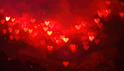 Abstract Red Heart Bokeh Lights Background for Romance and Love.