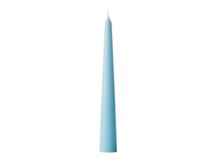 Isolated light blue taper candle for church, home decor, romantic dinner, or holiday event