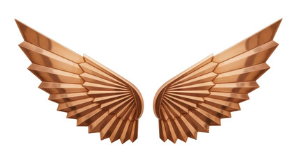 Isolated copper colored wings of angel, decorative design element, soaring, elegant, heraldic