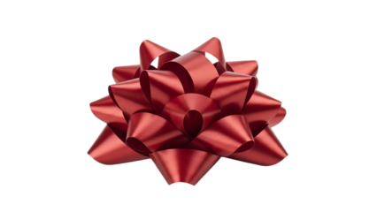 Red metallic gift bow on black background ribbon