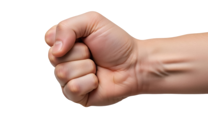 Isolated clenched fist showing resistance and strength in a human hand and forearm studio