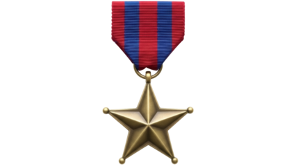 Isolated Bronze Star award for heroism with blue and red ribbon military decoration hero