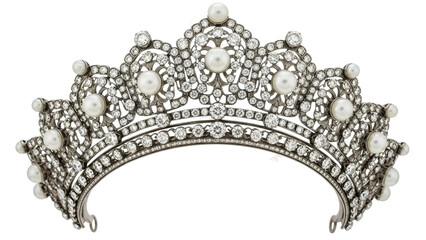 Isolated vintage tiara with pearls and diamonds for royal lady, queen, or princess headwear © Maria