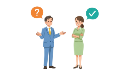 Isolated Two people in conversation with question and answer speech bubbles, business concept