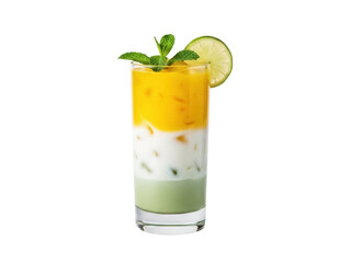 Isolated mango lassi beverage served with mint and lime for refreshment on a hot day