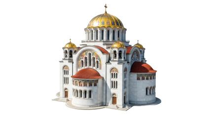 Isolated cathedral Church of Saint Sava in Belgrade, Serbia, on no background, European culture