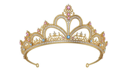Fototapeta premium Isolated ornate gold tiara with diamonds, perfect for princess royalty or fairytale queen