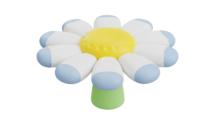 Isolated cute daisy flower cartoon illustration, light blue-tipped petals, yellow center
