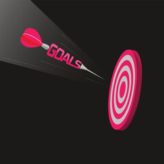 Arrow shaped as the word goals flying toward a target symbolizing focus, ambition, motivation, and achieving objectives in business and personal success