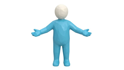 Isolated man mannequin rendering with outstretched arms, welcoming gesture concept