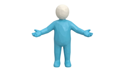 Isolated man mannequin rendering with outstretched arms, welcoming gesture concept