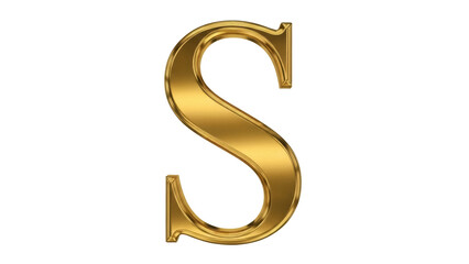 Isolated Golden Letter S, shiny metallic gold, antique font style, decorative capital initial