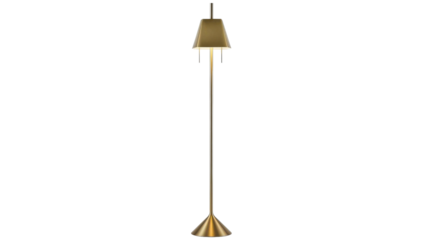 Modern Brass Floor Lamp Illuminating Interior Space With Warm Glow