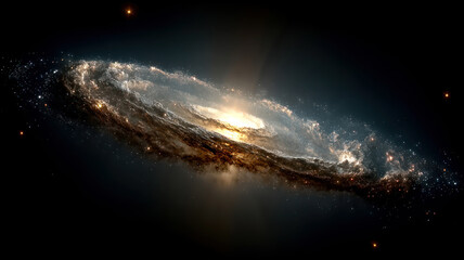 A stunning galactic spiral showcases its luminous core amidst vast depths of space, highlighting intricate star formations and cosmic dust.