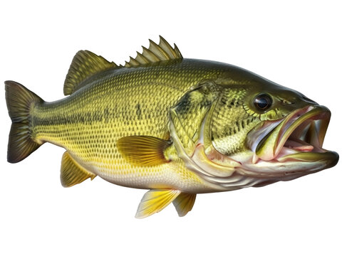 Isolated Largemouth Bass, a freshwater gamefish, is a popular sport fish, predatory creature
