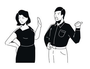 Couple Argument - Black and White Flat Design Illustration