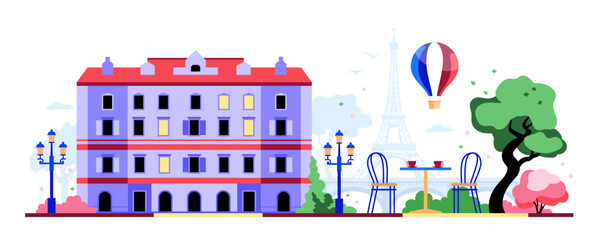 Travel to France - colorful flat design style illustration