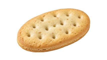 Isolated oval crispbread biscuit, light tan snack wafer with small surface holes or dimples