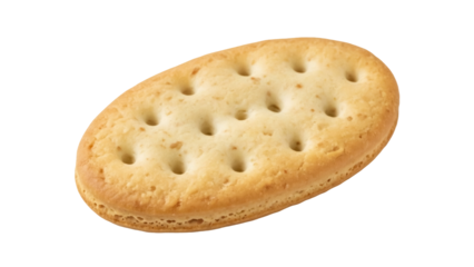 Isolated oval crispbread biscuit, light tan snack wafer with small surface holes or dimples