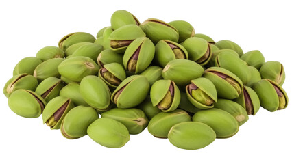 Isolated pile of fresh green ripe pistachios ready for processing, healthy eating snack