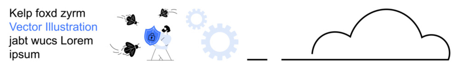 Cloud computing, data flow, technology visualization, process management, digital interface, innovation. Person interacting with diagram and gears. Cloud computing and data flow concept