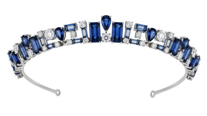Isolated blue sapphire and diamond tiara or headpiece, decorative hair jewelry ornament © Maria