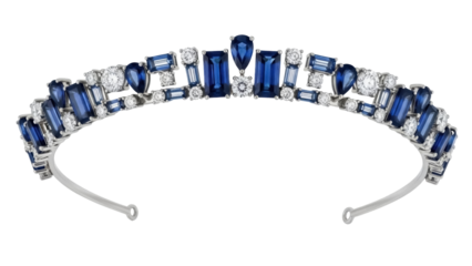 Isolated blue sapphire and diamond tiara or headpiece, decorative hair jewelry ornament