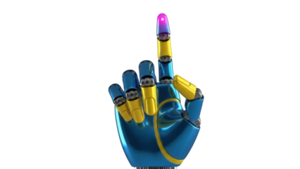 Isolated robotic hand pointing upward, artificial intelligence concept, future technology era