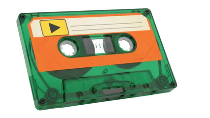 Isolated Vintage Green Audio Cassette Tape with Orange Label Ready for Music and Playlist