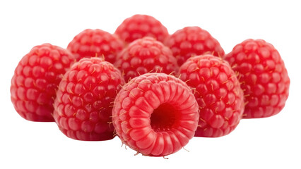 Isolated cluster of fresh ripe raspberries, healthy summer fruit, healthy eating concept