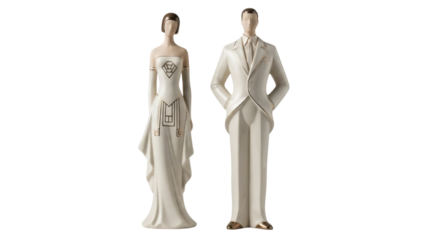 Isolated Elegant art deco bride and groom figurines for wedding cake topper or decor item